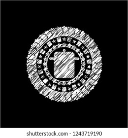 cooking pot icon inside chalk emblem written on a blackboard