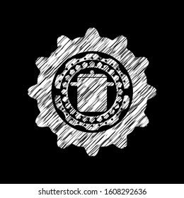 cooking pot icon inside chalk emblem written on a blackboard