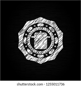 cooking pot icon inside chalkboard emblem