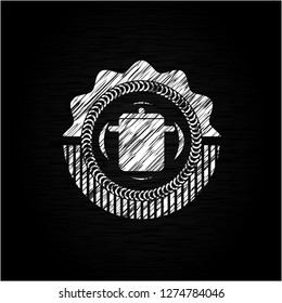 cooking pot icon inside chalkboard emblem