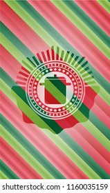 cooking pot icon inside christmas colors style emblem.