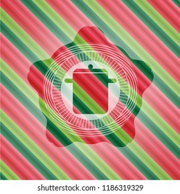 cooking pot icon inside christmas colors style badge.