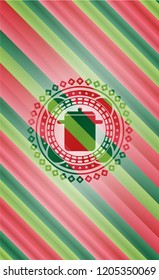 cooking pot icon inside christmas colors style emblem.