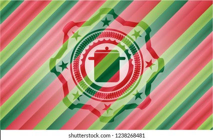 cooking pot icon inside christmas style emblem.
