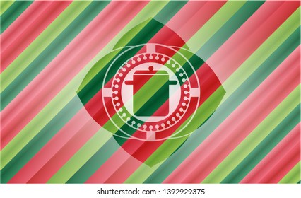 cooking pot icon inside christmas style emblem.