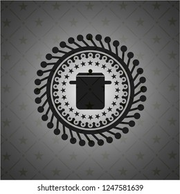 cooking pot icon inside dark emblem