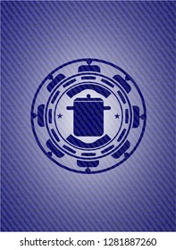 cooking pot icon inside emblem with denim high quality background