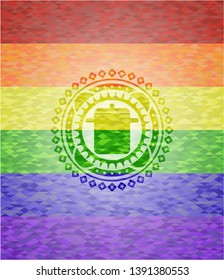 cooking pot icon inside emblem on mosaic background with the colors of the LGBT flag