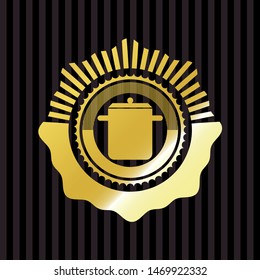cooking pot icon inside gold emblem or badge