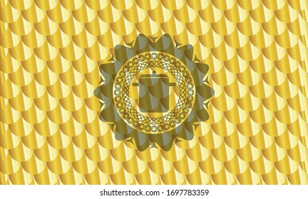Kochtöpfe-Ikone im goldenen Abzeichen. Skaliert Muster. Vektorillustration Illustration. Detaillierte Angaben.