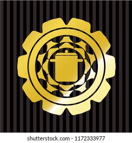 cooking pot icon inside golden emblem or badge