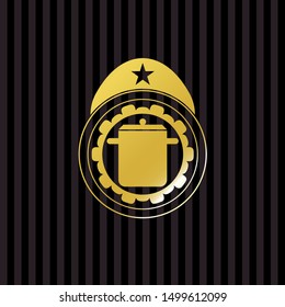 cooking pot icon inside golden badge