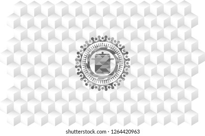 cooking pot icon inside grey icon or emblem with geometric cube white background