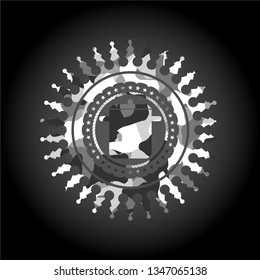 cooking pot icon inside grey camo emblem