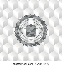 cooking pot icon inside grey emblem. Retro with geometric cube white background