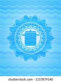 cooking pot icon inside light blue water badge.