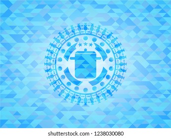 cooking pot icon inside light blue mosaic emblem