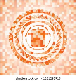 cooking pot icon inside orange mosaic emblem with background