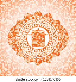 cooking pot icon inside orange mosaic emblem with background