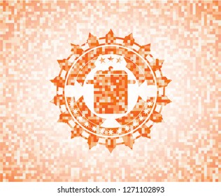 cooking pot icon inside orange mosaic emblem with background