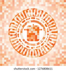 cooking pot icon inside orange mosaic emblem with background
