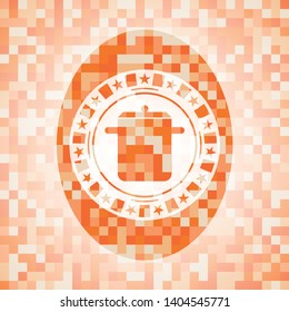 cooking pot icon inside orange mosaic emblem