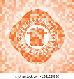 cooking pot icon inside orange tile background illustration. Square geometric mosaic seamless pattern with emblem inside.