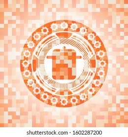 cooking pot icon inside orange mosaic emblem