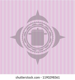 cooking pot icon inside pink emblem
