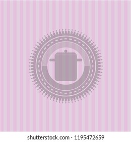 cooking pot icon inside pink emblem. Retro