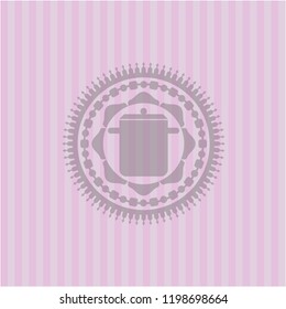cooking pot icon inside pink emblem. Vintage.
