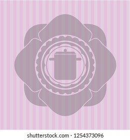cooking pot icon inside pink emblem. Vintage.