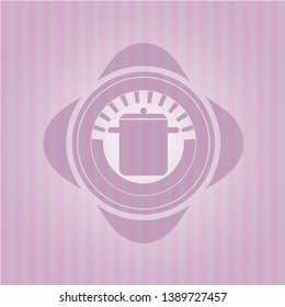 cooking pot icon inside pink emblem