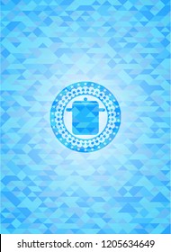 cooking pot icon inside realistic sky blue mosaic emblem