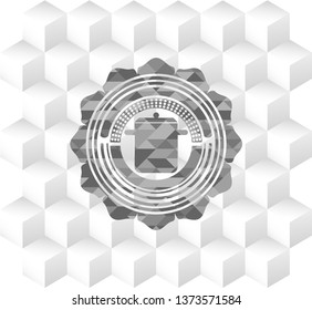 cooking pot icon inside realistic grey emblem with geometric cube white background
