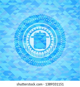 cooking pot icon inside realistic sky blue mosaic emblem