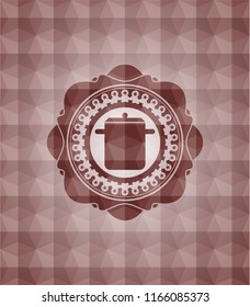 cooking pot icon inside red badge with geometric background. Seamless.