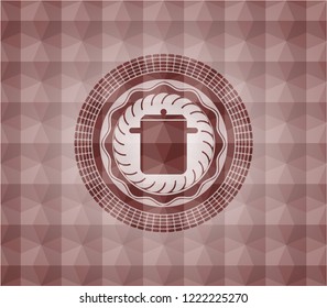 cooking pot icon inside red emblem with geometric pattern. Seamless.
