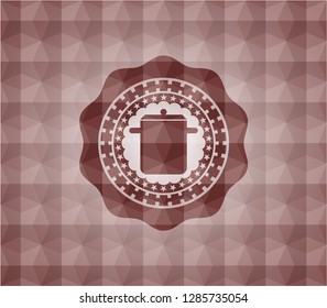 cooking pot icon inside red seamless geometric badge.
