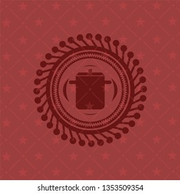 cooking pot icon inside red emblem. Vintage.