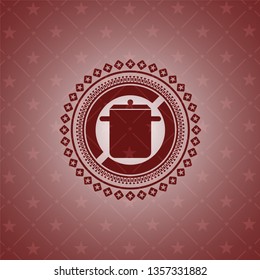 cooking pot icon inside red emblem. Retro
