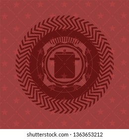 cooking pot icon inside red emblem. Retro