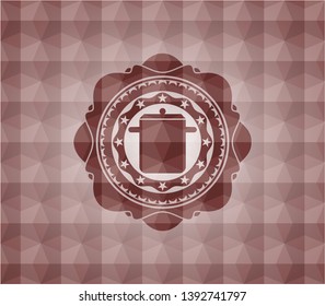 cooking pot icon inside red emblem or badge with geometric pattern background. Seamless.
