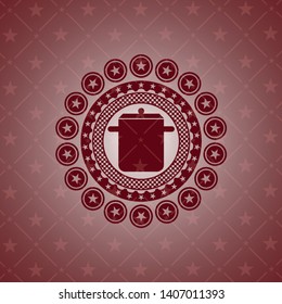 cooking pot icon inside red emblem. Vintage.