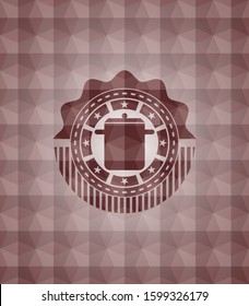 cooking pot icon inside red geometric emblem. Seamless.