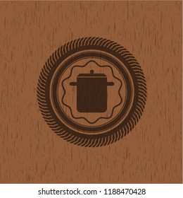 cooking pot icon inside retro style wood emblem