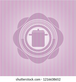 cooking pot icon inside retro pink emblem