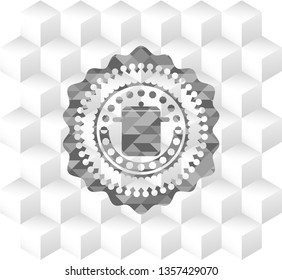 cooking pot icon inside retro style grey emblem with geometric cube white background