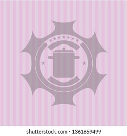 cooking pot icon inside retro pink emblem