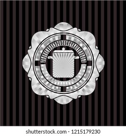 cooking pot icon inside silvery badge or emblem